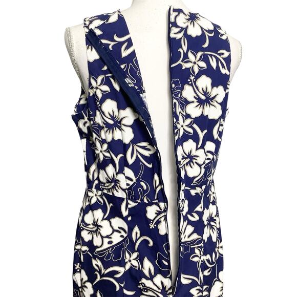 Hilo Hattie Navy White Floral Hibiscus Maxi Sheath Dress 12 - Picture 4 of 6